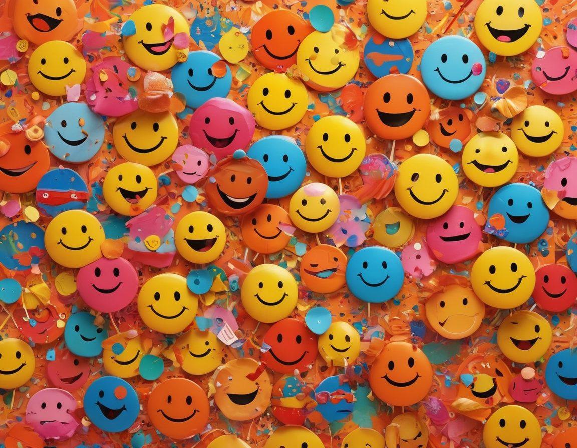 A vibrant digital collage showcasing diverse online avatars symbolizing cheerful personalities, featuring bright colors, whimsical shapes, and playful elements like smiley faces and confetti. Include a variety of artistic styles representing different cultures, with a backdrop of an abstract landscape hinting at the virtual world. The scene should evoke warmth and positivity, inviting viewers to explore their unique online identities. super-realistic. vibrant colors. 3D.